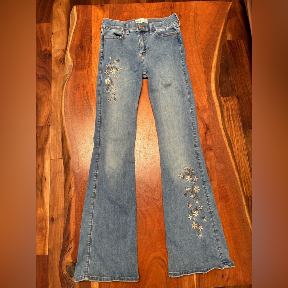 Abercrombie Kids Blue Floral Wide Leg Jeans